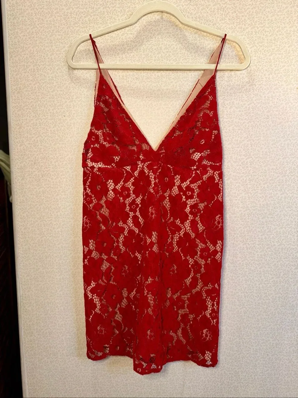 Free People red lace floral mini dress